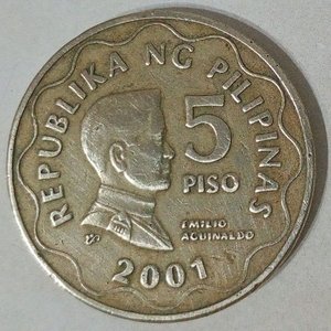 Moneda de 5 Piso de Filipinas, Año 2001, Emilio Aguinaldo - imagen 1
