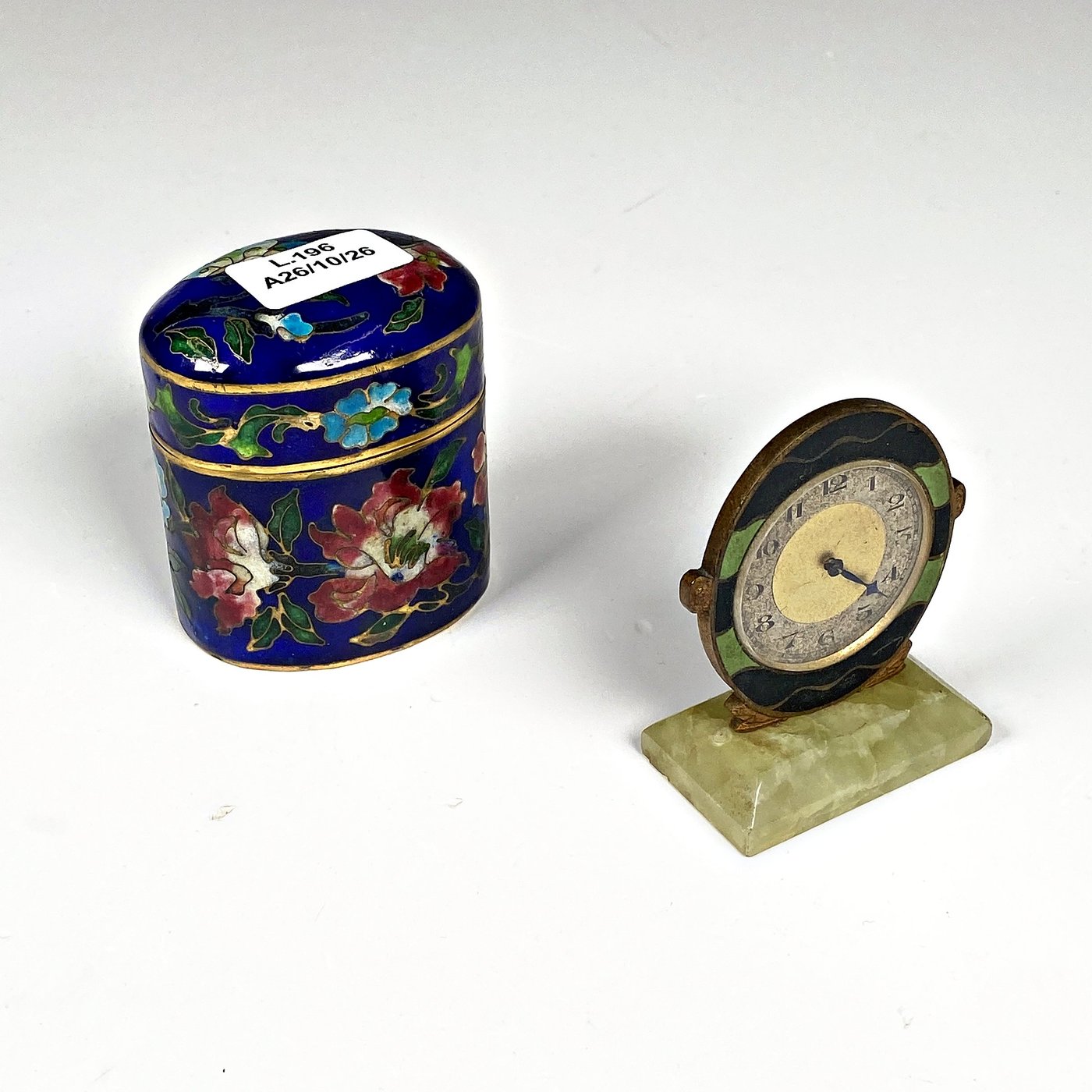Caja y Reloj de Sobremesa de Bronce y Esmalte Estilo Art Decó
