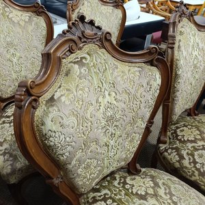 Conjunto de 6 Sillas Luis XV Madera Tallada Tapizado Jacquard - imagen 2