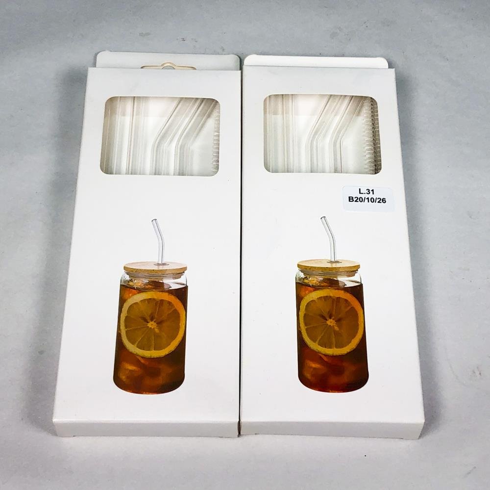 Dos Sets de Sorbetes de Vidrio Reutilizables con Cepillo Limpiador