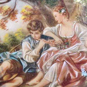 Alhajero Antiguo de Hueso con Pintura Romántica Firmada - imagen 7