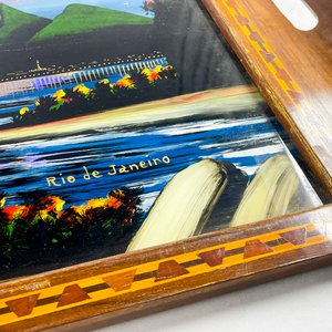 Bandeja Decorativa de Madera y Vidrio con Paisaje de Río de Janeiro - imagen 4