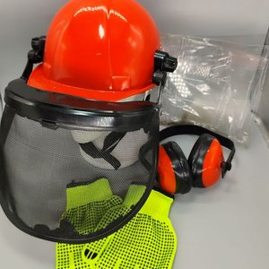 Kit de Paisajista: Casco Rojo con Protección Facial, Protector Auditivo y Guantes - imagen 3