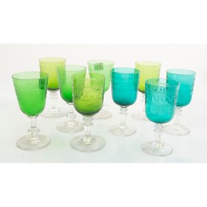 Lote anterior: 9 Copas de Cristal Verde y Turquesa con Guarda Griega