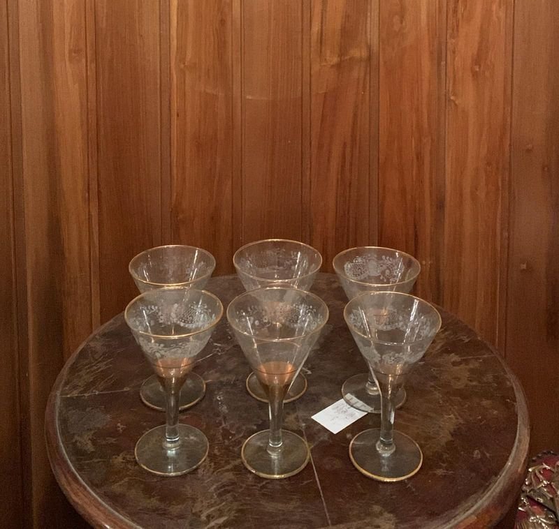 1 juego de 6 copas de cristal estilo coupe (con detalles en dorado)