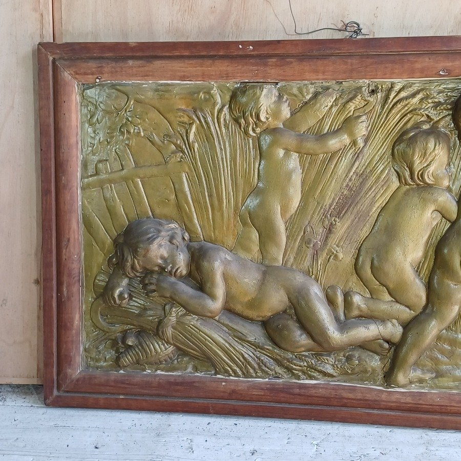 Panel de yeso en sobre relieve patinado y enmarcado - imagen 3