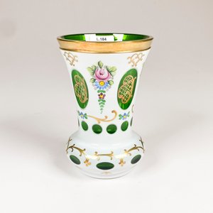Florero de Cristal Bohemia Pintado a Mano con Detalles Dorados y Verdes - imagen 2