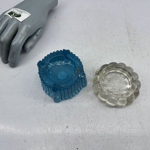 Dos antiguos apoya piano de vidrio prensado, uno azul y otro transparente - imagen 2