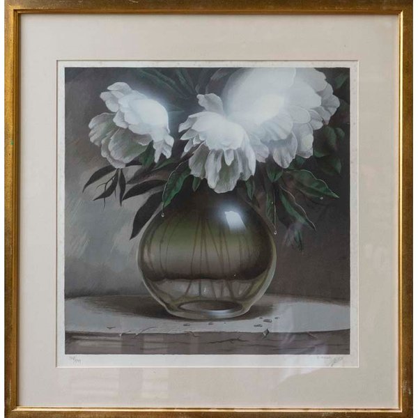 Serigrafía "Jarrón con Flores" de E. Medina, Edición Limitada 148/199
