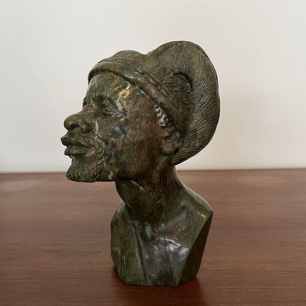 Busto en piedra africana tallado - Escultura de arte africano - imagen 3