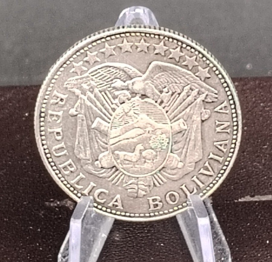 Moneda Boliviana 50 Centavos 1900 Plata - Ceca Santiago Chile