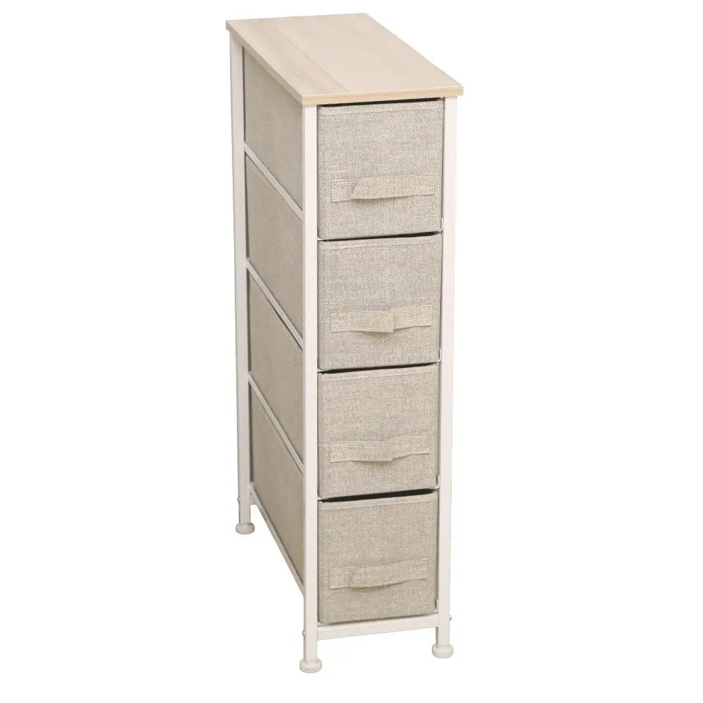 Mueble Organizador con 4 Cestos de Tela y Estructura de Acero Beige