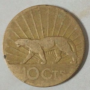 Moneda Conmemorativa Uruguay 10 Centésimos 1936 Puma Bronce - imagen 2