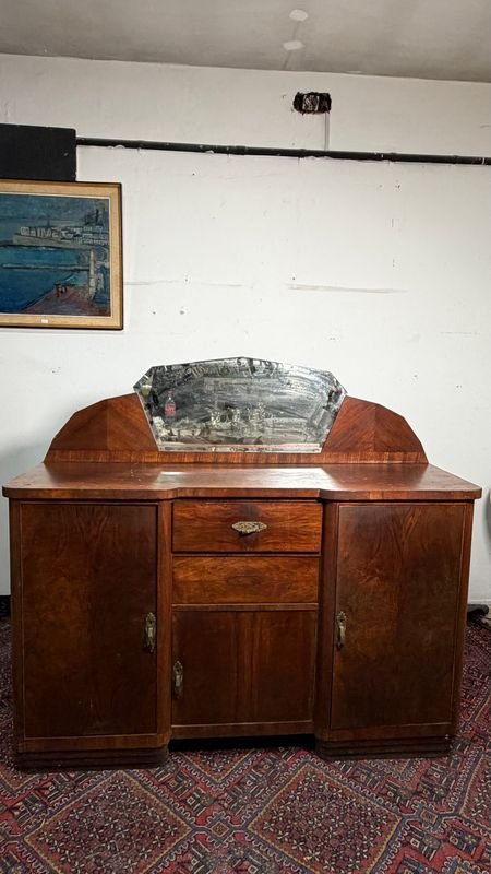 Aparador Art Decó de madera para restaurar con espejo