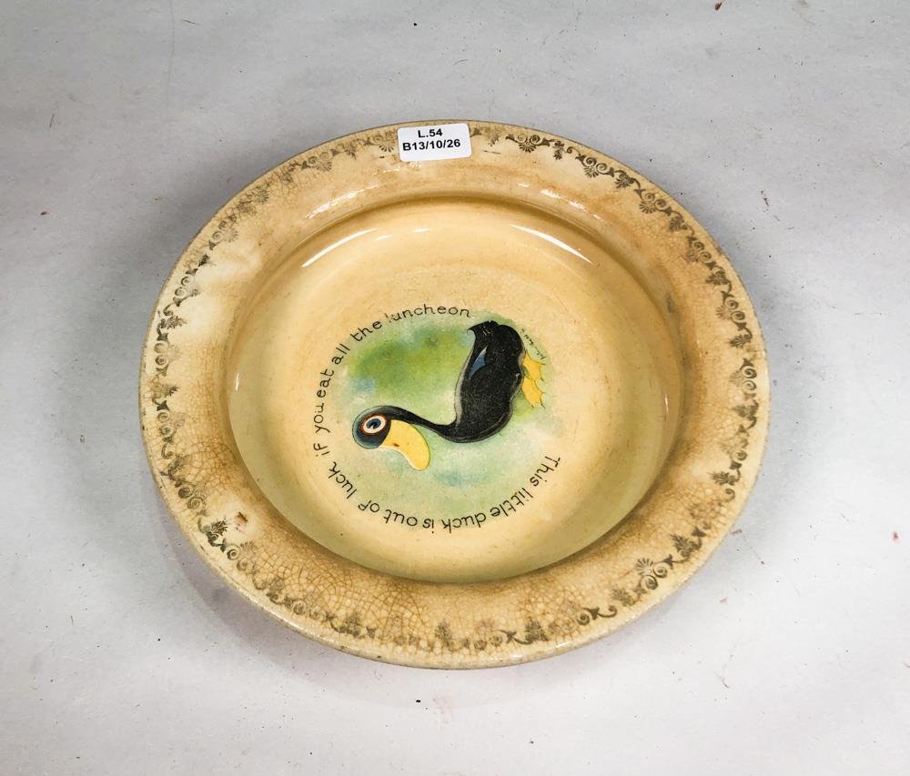 Plato Hondo Infantil de Porcelana Inglesa con Pato y Mensaje