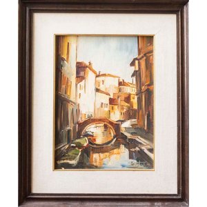 Lote anterior: Pintura al óleo "Calle de Venecia" por Fuentes, con marco y passepartout