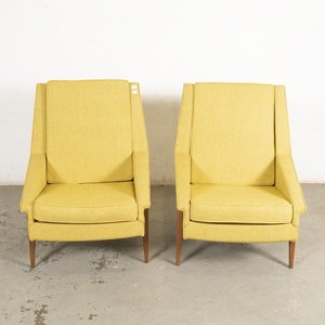 Par de Sillones Diseño Americano Estilo Mid-Century, Tapizado Amarillo - imagen 1