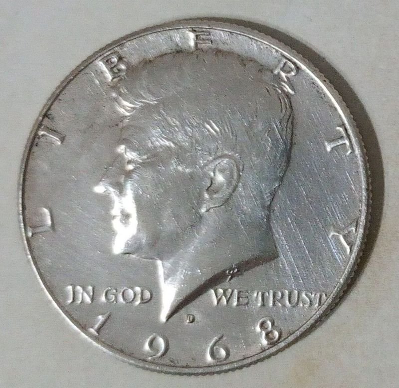 Moneda de Plata Media Dólar John F. Kennedy 1968 D Denver