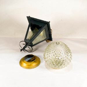 Farol de Hierro Forjado con Tulipa de Vidrio Tallado - imagen 1