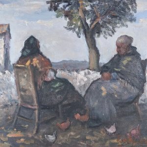 Edgardo Ribeiro: Óleo sobre Lienzo "Dos Mujeres Sentadas" Firmado y Enmarcado - imagen 4