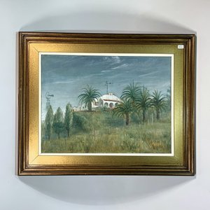 Lote anterior: Cuadro al óleo: Casco de estancia con molinos y palmeras