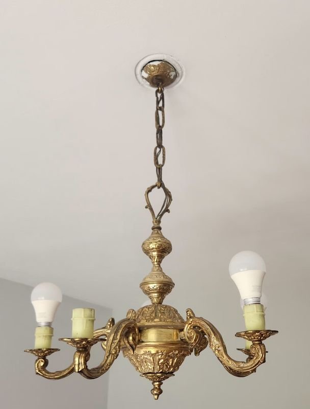 Lámpara de Colgar de Bronce con 4 Picos de Luz Estilo Clásico