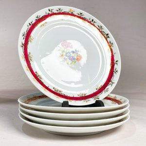 11 Platos Porcelana Schmidt Decorado Floral Guarda Roja - imagen 2