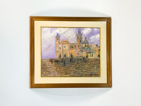 Cuadro al óleo sobre fibra: Catedral, firmado por Nilda Poppolo - imagen 1
