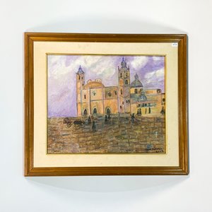 Cuadro al óleo sobre fibra: Catedral, firmado por Nilda Poppolo - imagen 1