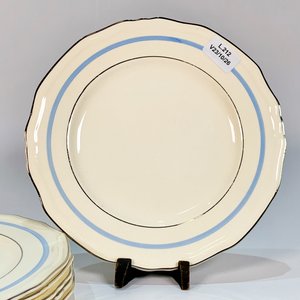 Seis Platos de Postre de Losa Inglesa Alfred Meakin Beige con Guarda Celeste - imagen 3
