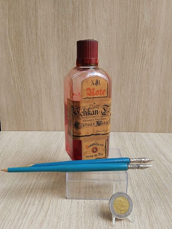 Juego de Plumas y Tinta PELIKAN en frasco Período 1920 - imagen 2