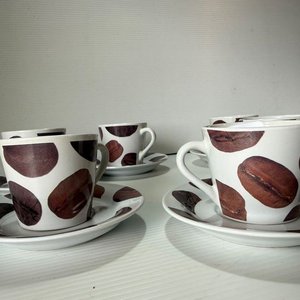 Juego de 6 Tazas de Café con Platillos, Diseño Granos de Café - imagen 3