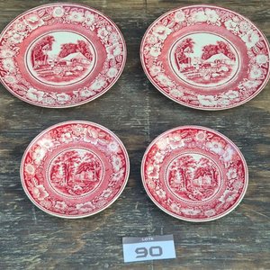 Lote de 6 Platos de Loza Inglesa: 4 con Diseño Rural y 2 Lisos - imagen 2