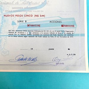 Acción de O.N.D.A. de 1980, Valor N$ 25, Firmada y Sellada - imagen 2
