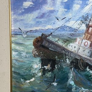 Óleo "Remolcador en el Puerto de Montevideo" por Milton Da Luz - imagen 2