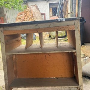 Mesa de Trabajo Antigua de Madera con Estantes - imagen 7