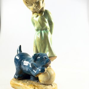 Figura de Porcelana: Niño con Perro y Pelota, 42 cm - imagen 5