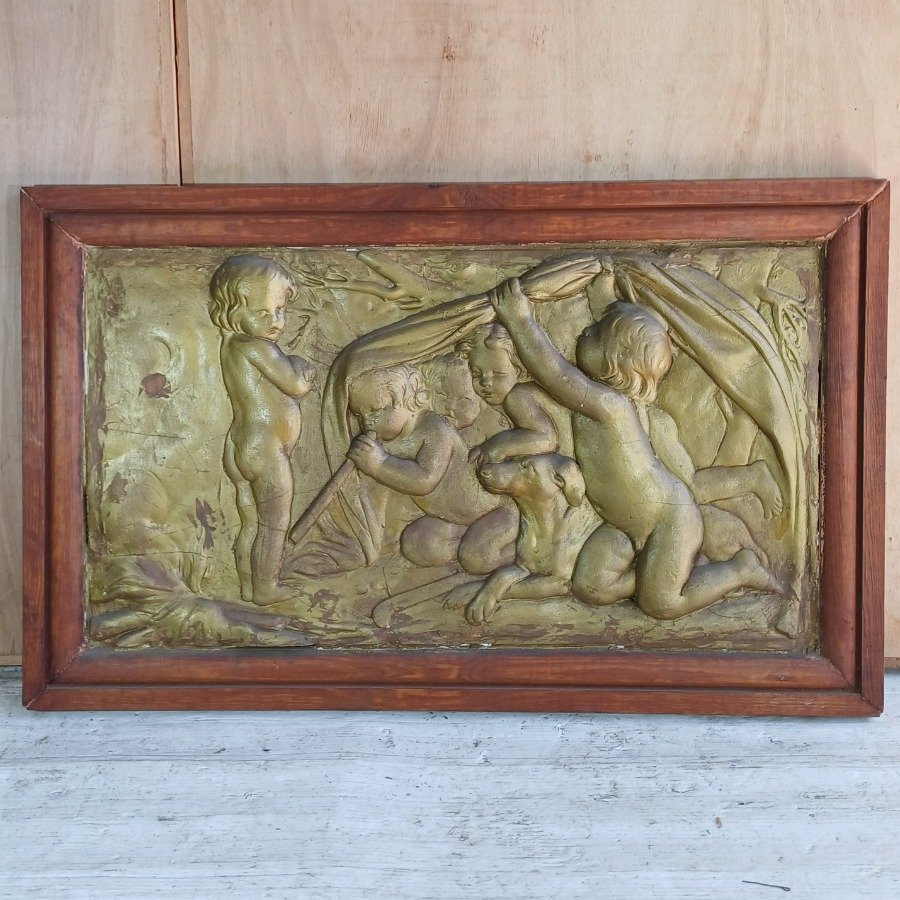 Panel de yeso en sobre relieve patinado y enmarcado - imagen 2