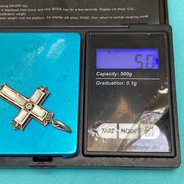 Cruz de plata antigua con detalles en nacar - imagen 5