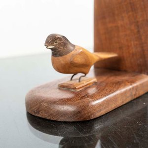 Par de Apoya Libros de Madera con Pájaros Tallados - imagen 2