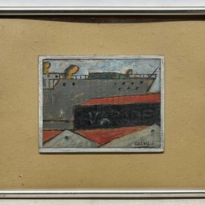Oleo "Barco" de Walter Deliotti sobre cartón, 13 x 17 cm - imagen 2