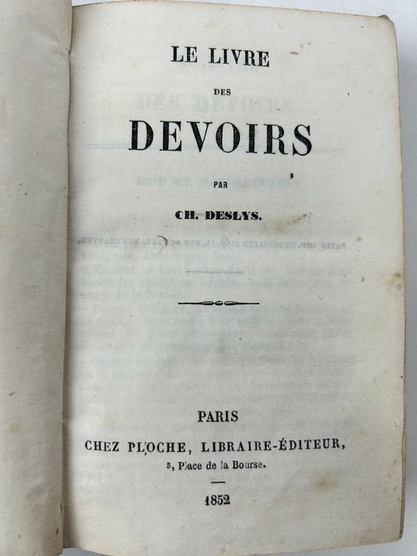 Libro de los deberes de Ch. Deslys, Paris 1852 - imagen 2