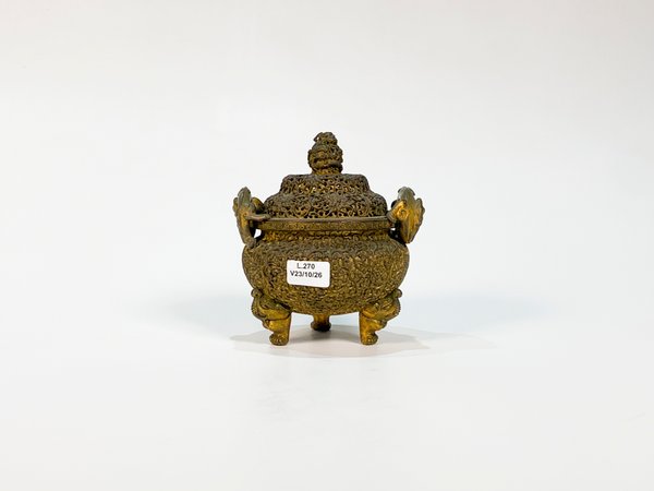 Sahumador de Bronce con Patas de Elefante y Asas Decorativas - imagen 1