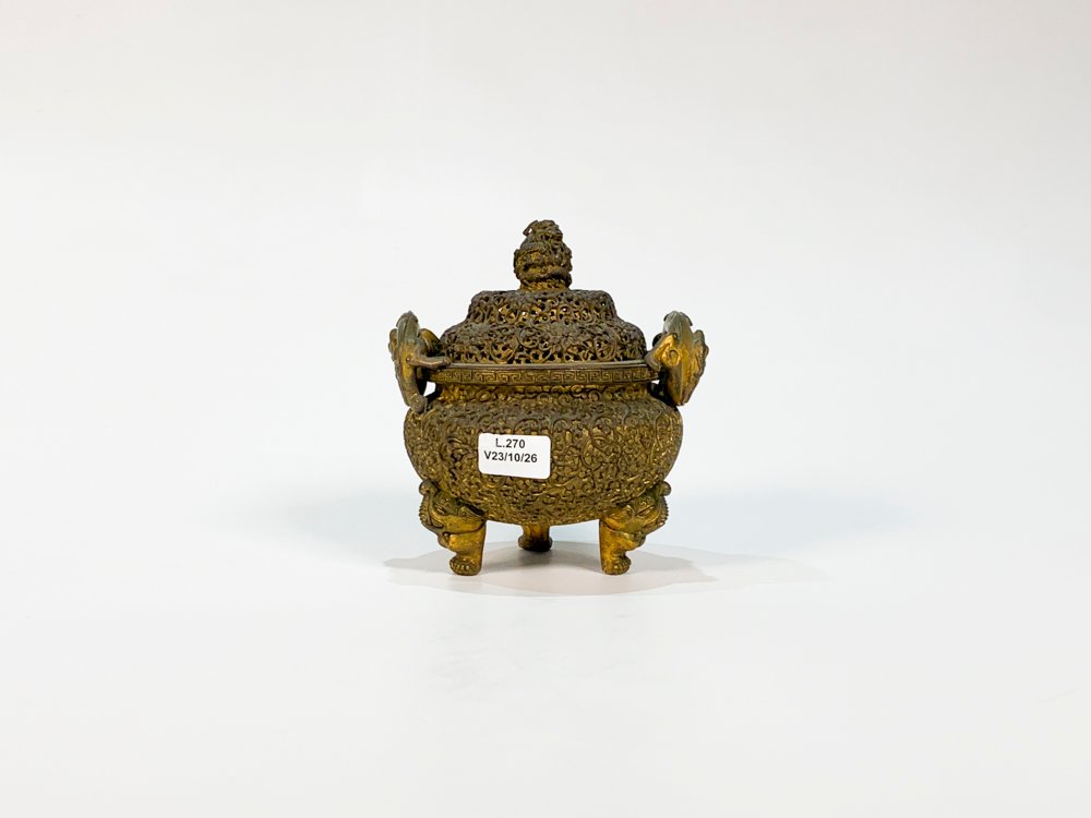 Sahumador de Bronce con Patas de Elefante y Asas Decorativas