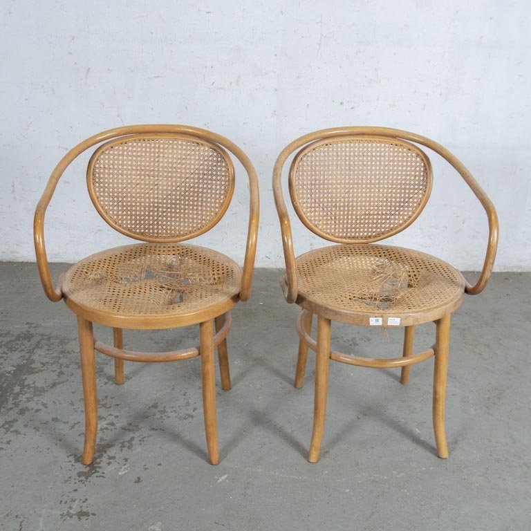 Par de Sillones Estilo Vienes con Esterillado Desgastado