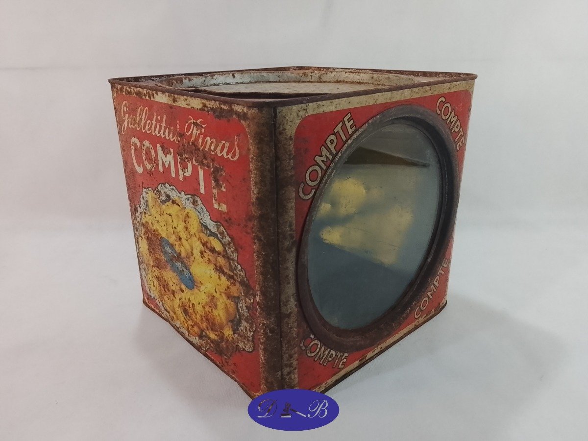 Antigua Lata de Galletitas Compte Roja con Ventana