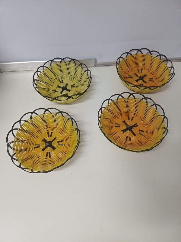 Lote de 100 Paneras Plásticas Amarillas y Negras, 20cm Diámetro