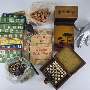 Lote de Juegos Antiguos: Bingo, Ajedrez, Naipes y Rompecabezas - imagen 1