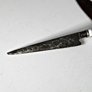 Cuchillo Antiguo Hoja Acero 14cm, Cabo Plata y Oro con Vaina - imagen 3