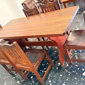 Mesa de Comedor de Madera Maciza con 6 Sillas Estilo Rústico - imagen 7